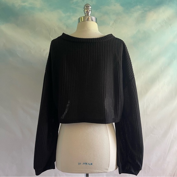 Black Cropped Button Down Cardigan - Picture 2 of 3